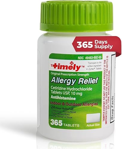 TIME-CAP LABS, INC. Cetirizina HCl oportuna 10 mg 365 tabletas – En comparación con las tabletas de ingredientes activos de Zyrtec – Alivio de la