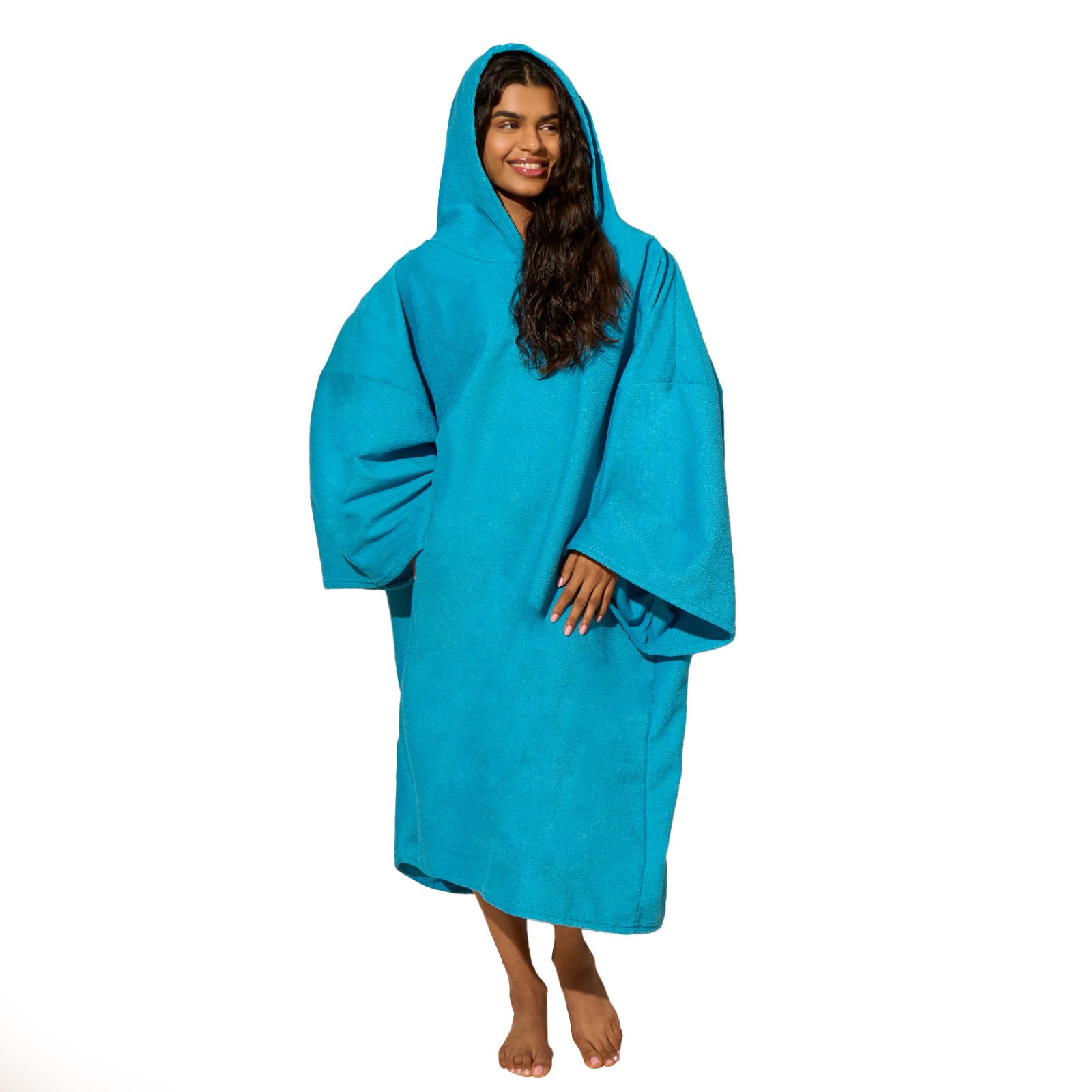 Ohs Women's Sea Blue Swim Towels For Adults Towel Poncho Changing Robe For Swim Surf Beach Bath Hooded Towel Large Absorbent Quick Dry Microfibre Beach Robe,
