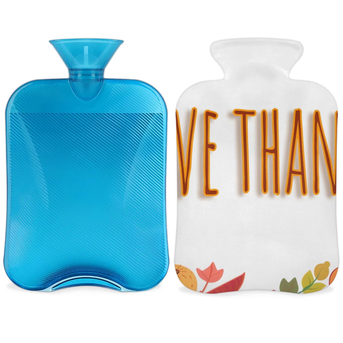 Hot Water Bottle with Soft Cover,2L Happy Thanksgiving Hot Water Bag for Hot and Cold Compress, Hand Feet Warmer, Retro Pumpkin Rubber Hot or Cold Water Bottle Halloween Christmas Decorations