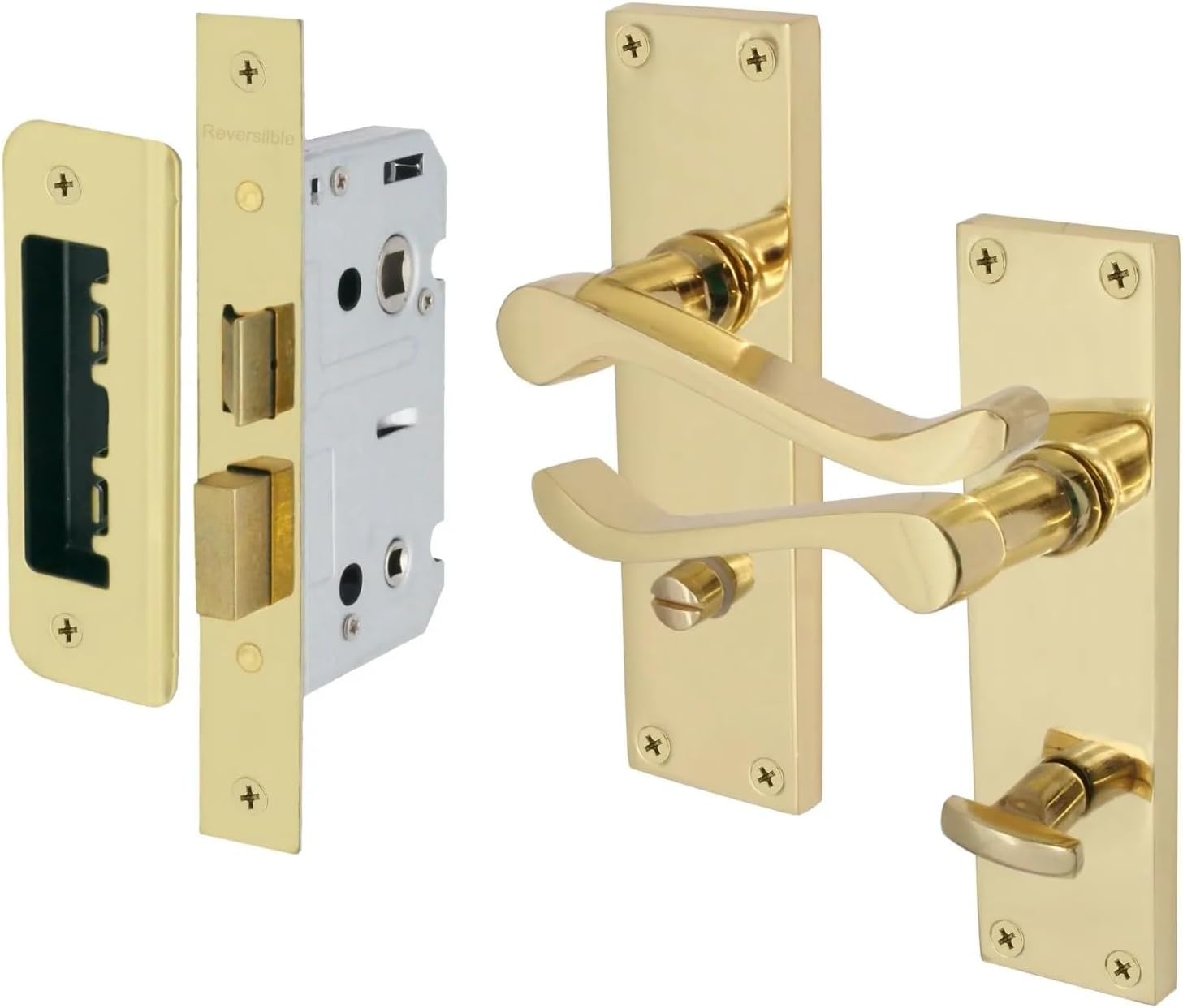 Locks and Screws Victorian Scroll Polished Brass Bathroom Door Handles ...