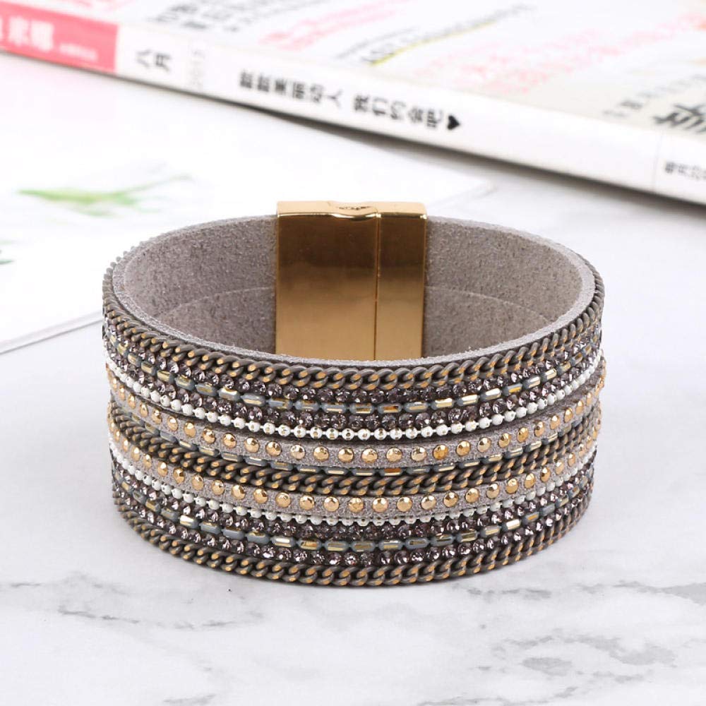 Lederarmband für Frauen, mehrschichtiges Vintage Lederarmband Schwarzes Mode Temperament Hand eingelegt