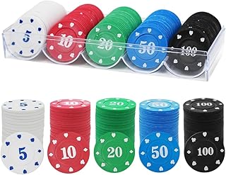 VicBou Plastic Poker Chips 100 Poker Chip Set with Storage Box, for Counting Marker Poker Chips Roulette Casino Chips Poker Ceramic Chips Casino Party Board Games…