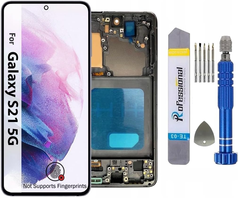 It'Go Écran Full INCELL pour Samsung S21 5G G991 LCD Écran de remplacement Écran tactile avec outils Gris avec cadre Haute qualité