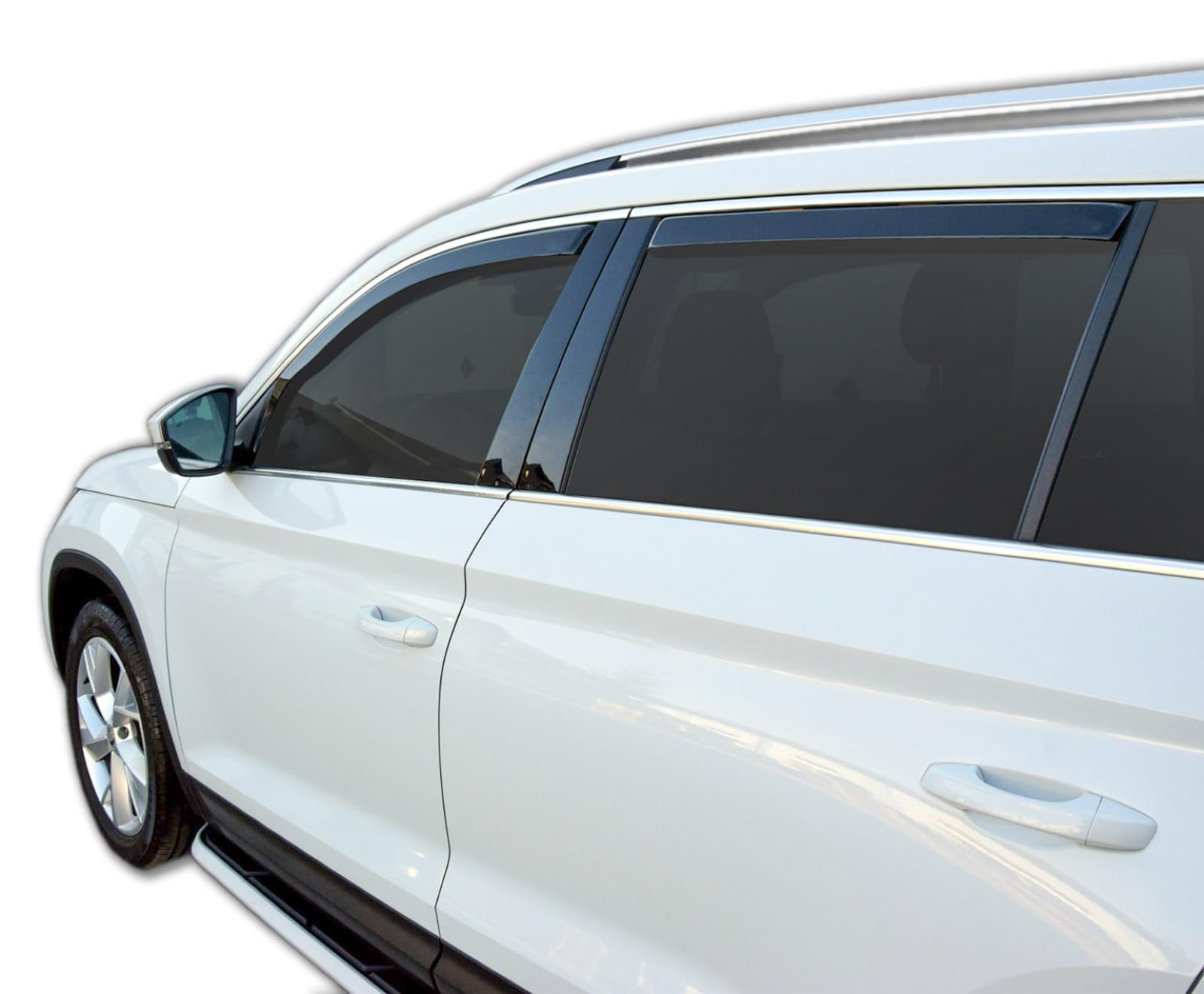 J&J AUTOMOTIVE GP Windabweiser passend für Skoda Kodiaq 2016-2023 4tlg, Vorne und Hinten Regenabweiser Passform Getönt Schwarz