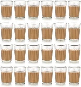 24 Pcs Tea Chai Milk Coffee Small Glass Cups for Brother, Sister, Women, Men, Girls | Chai Glasses Tea Set Coffee Cup (Transparent) (100 ml - Cup Set of 24)