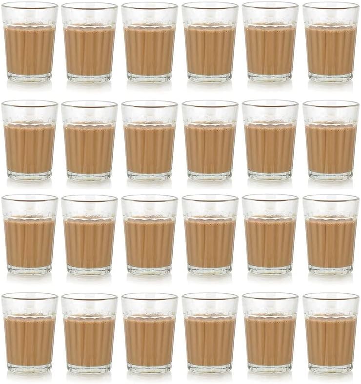 24 Pcs Tea Chai Milk Coffee Small Glass Cups for Brother, Sister, Women, Men, Girls | Chai Glasses Tea Set Coffee Cup (Transparent) (100 ml - Cup Set of 24)