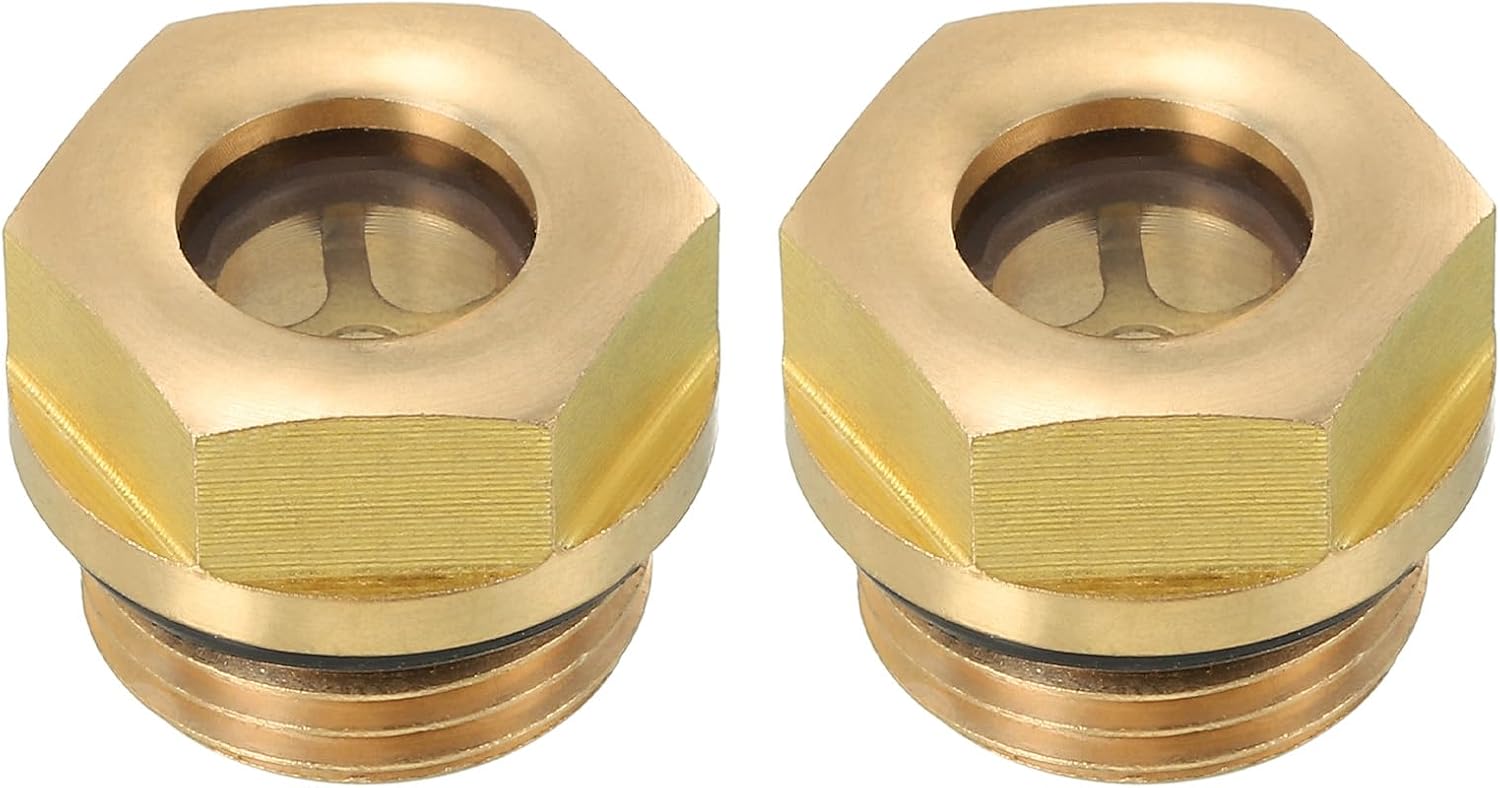 PATIKIL Air Compressor Oil Level Sight Glass, 2 Pack M18x1.5 Male Thread Brass Oil Liquid Level Gauge Air Compressor Parts