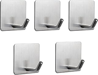 JIALTO 5 Pcs Self Adhesive Hooks/Wall Hangings Hook/Waterproof Stainless Steel Hooks for Wall Without Drilling Heavy Duty Bathroom Kitchen Towel Wall Hooks for Hanging Strong Coat (J Hook Silver)