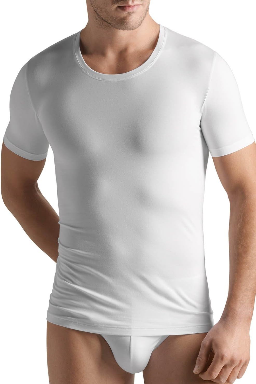 HANRO Men's Cotton Superior Short Sleeve Crew Neck Shirt - Image 2