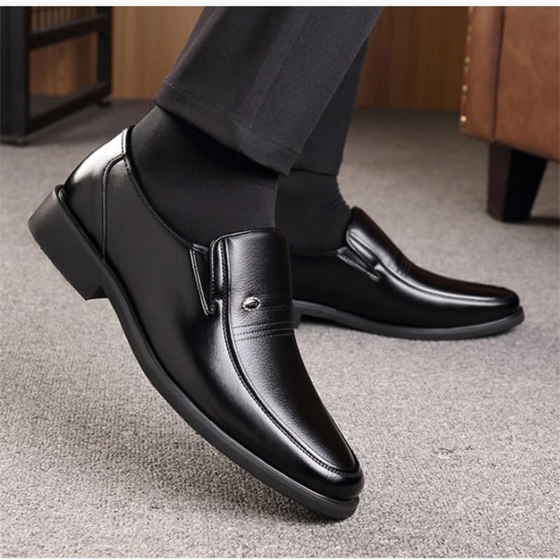 Men's Business Leather Slip On Leather Upper Hand Stitching Low Top Anti-Slip Lightweight Casual Walking Loafers Dress Shoes4