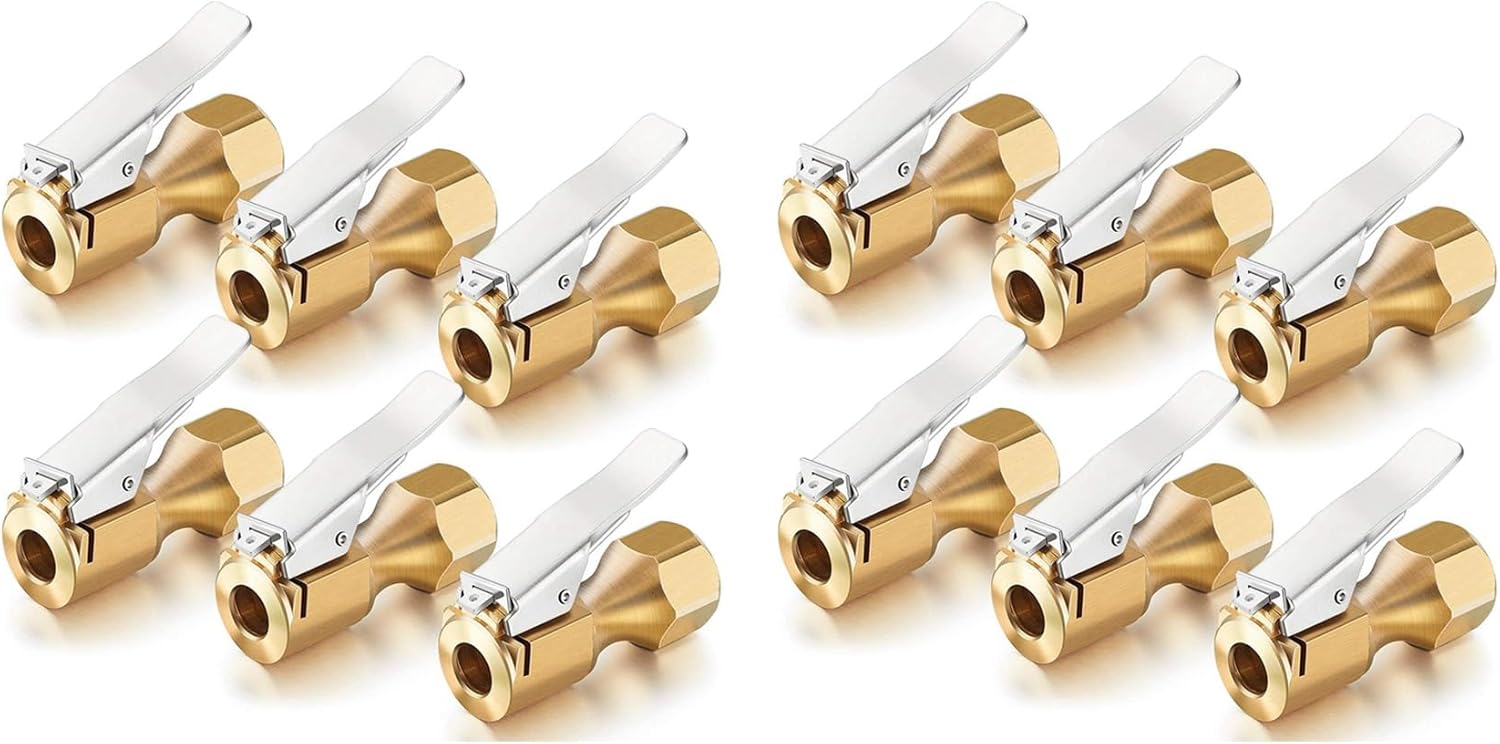 12 Pieces Brass Air Chuck Open Straight Tire Chuck with Clip for Tire Inflator Gauge Compressor Accessories