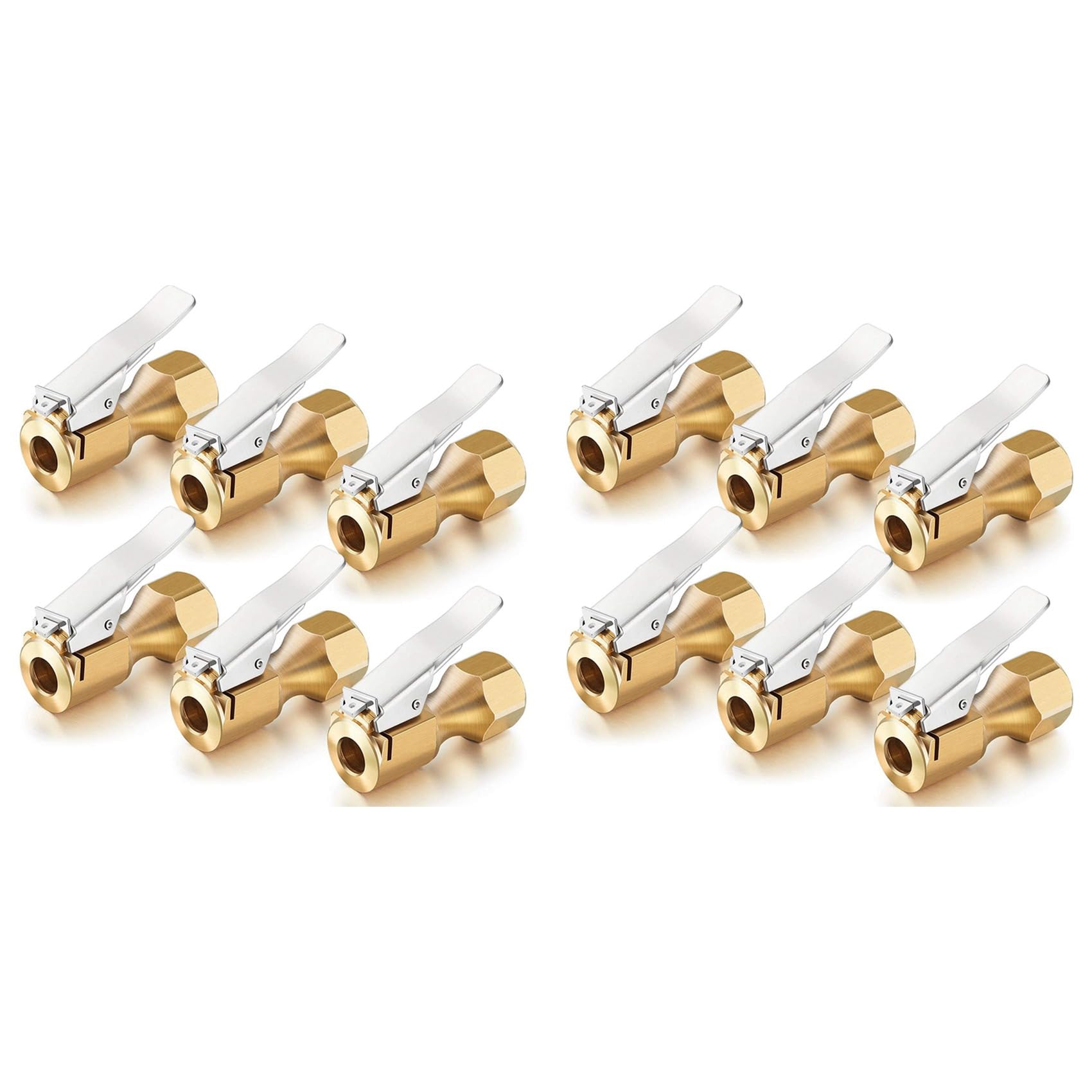Jnchdghwa 12 Pieces Brass Air Chuck Open Straight Tire Chuck with Clip for Tire Inflator Gauge Compressor Accessories