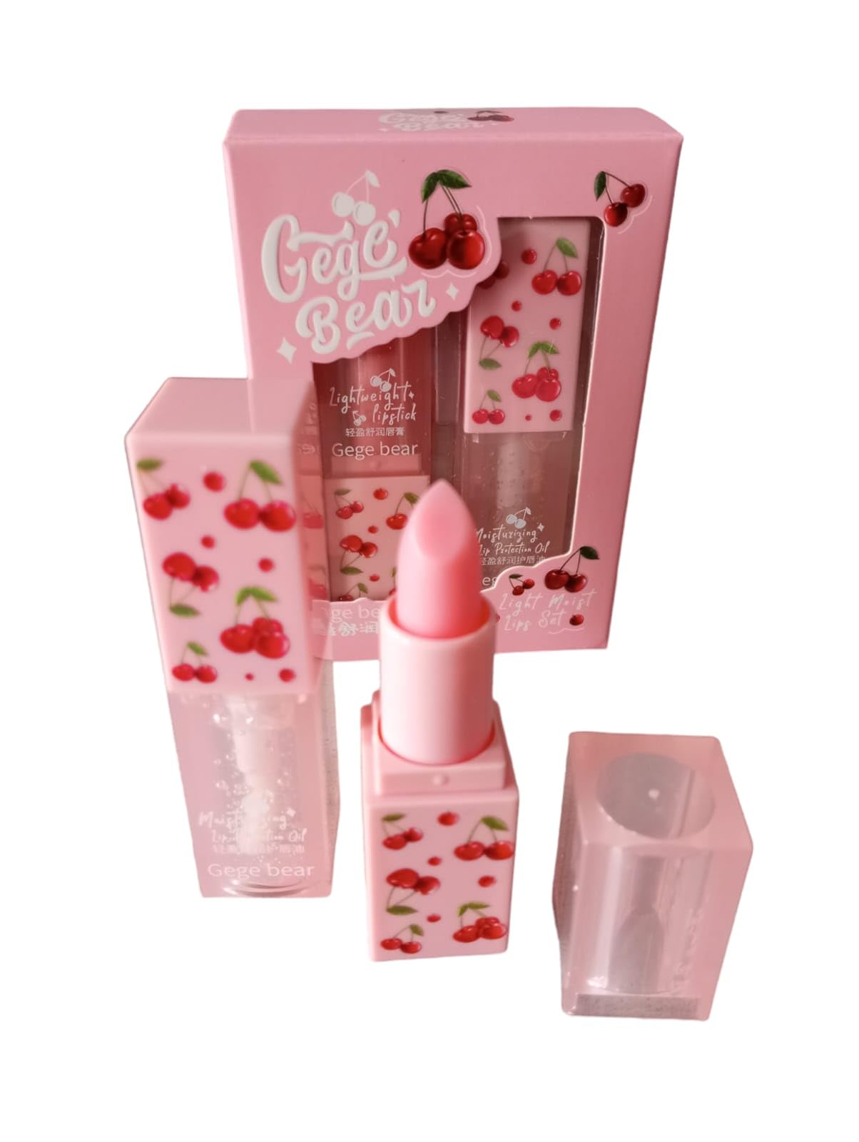 Balsamo labial y aceite labial, lip oil. brillo labios, pack 2 en 1, set de cacao y gloss hidratante, efecto volumen, cosmético coquette, rosa