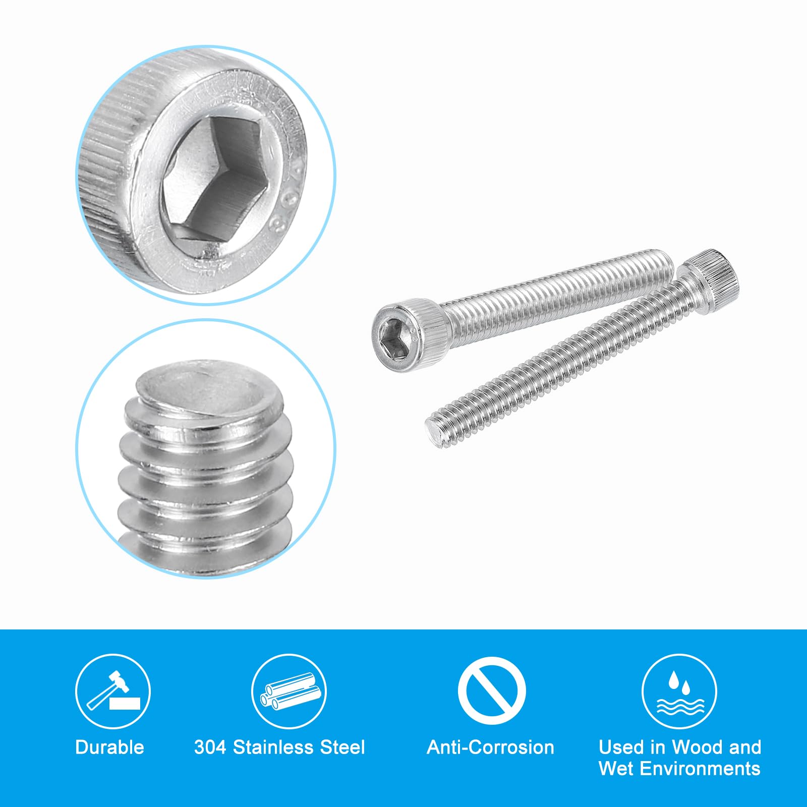 PATIKIL 1/4-20 x 2" Hex Socket Cap Head Screw Bolt, 30Pcs 304 Stainless Steel 18-8 - Image 4