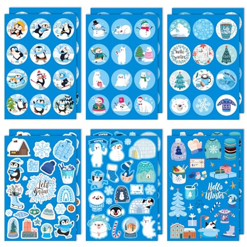 206pcs Winter Stickers for Kids, Winter Theme Holiday Stickers with Snowman Snowflake Penguin Hello Winter for Teachers Students for Envelopes Cards Crafts School Classroom Decoration