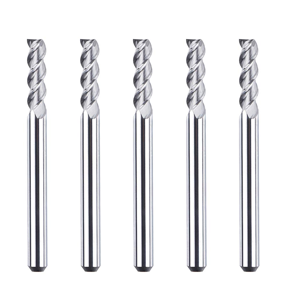 SpeTool 1/8 End Mills for Aluminum 3 Flutes CNC Spiral Router Bits for Aluminum Cut Non-Ferrous Metal Upcut 1.5 inches Long 5 Pieces