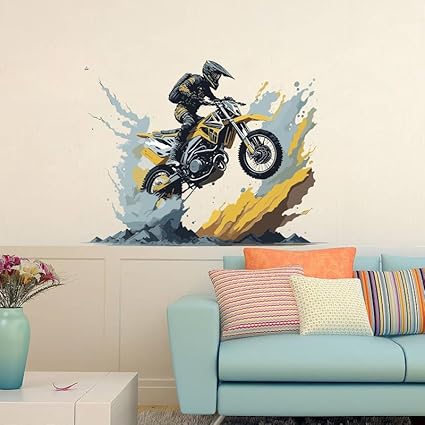 Artistic Decals Bike Wall Sticker for Living Room, Bedroom, Kids Room, Big Size Sticker, 3D Sticker of Royal Enfield, PVC Vinyl Wall Sticker (Size - 60 Cm X 56 Cm) (Bike 7)