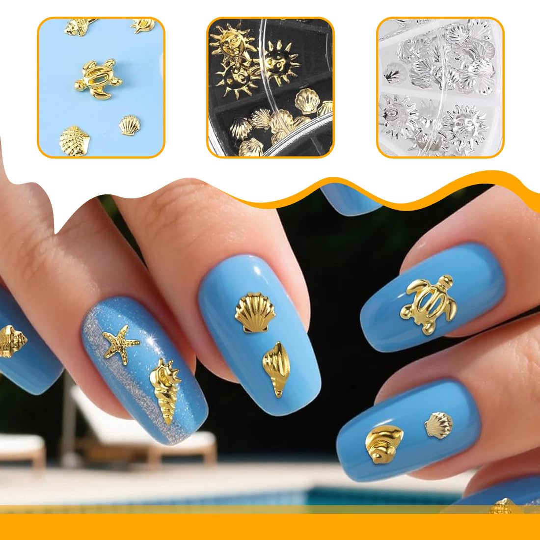 Tomedeks 2 Set Nail charms, Gold nail charms, Nail gems for nail art Nail decorations for nail art 3D Ocean Nail Studs Star Starfish - Image 3