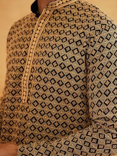 Image of SOJANYA (Since 1958 Men's Cotton Gold Embroidered Sequinned Kurta With white churidar Pyjama