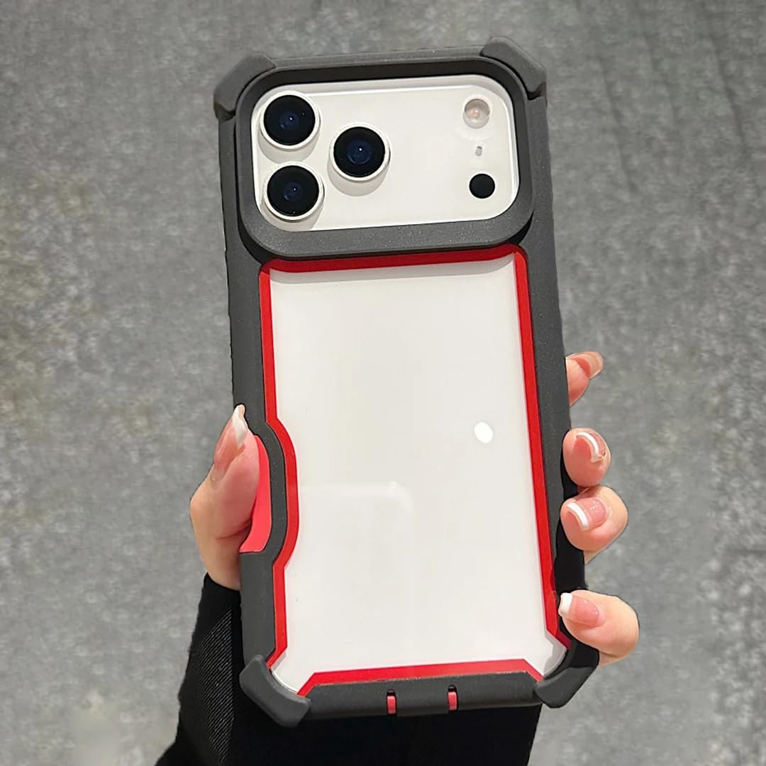 Coque iPhone 16e transparente rouge et noire pour un style urbain