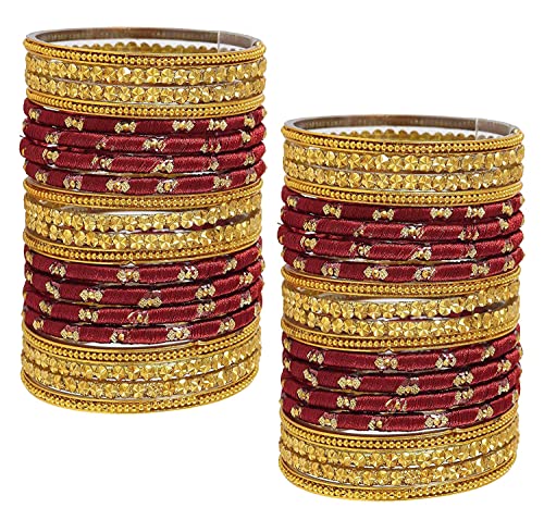 Image of NMII Acrylic (Plastic) With Silk Thread & Beads Studded Worked Glossy Finished Kada Set For Women and Girls