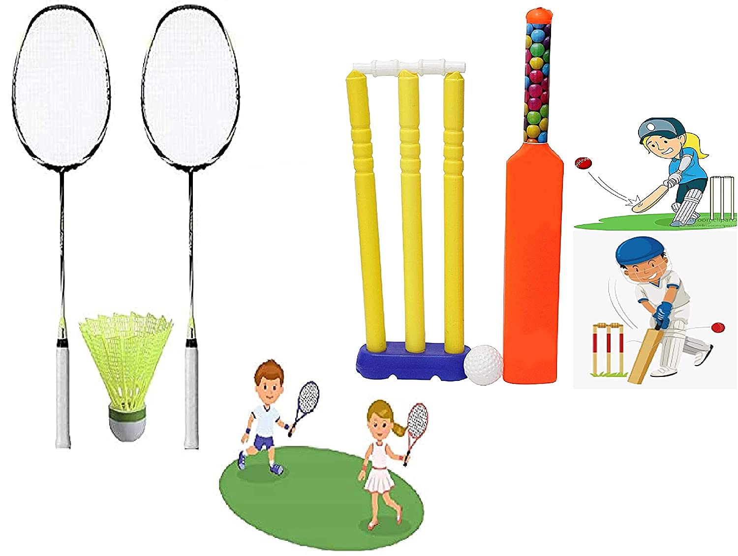 Boxo Combo of Cricket Set for Kids Include Stump Bat Ball with 1 Pair Badminton 1 Shuttlecock for Outdoor Play (B09731BPWK) Amazon Price History, Amazon Price Tracker
