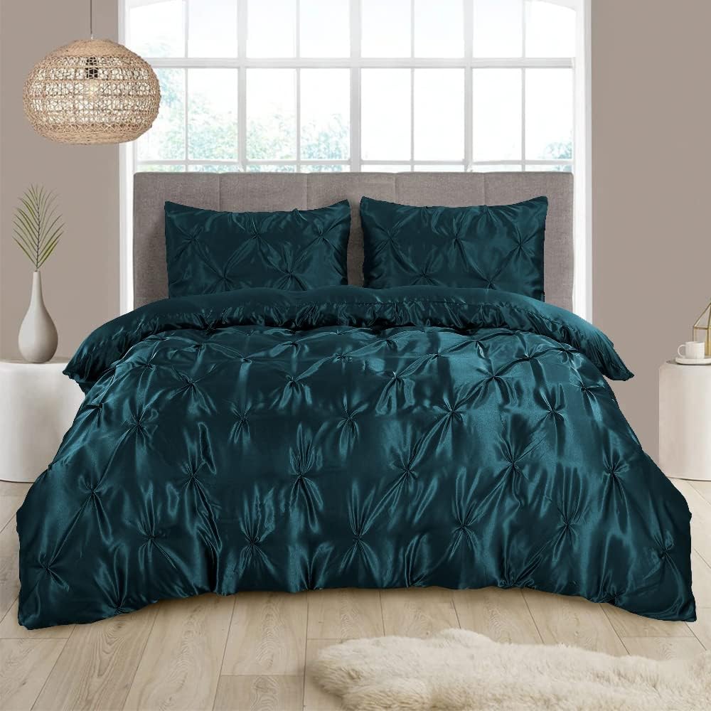 Luxora Bedding Luxurious Satin Pinch Plated Dark Teal