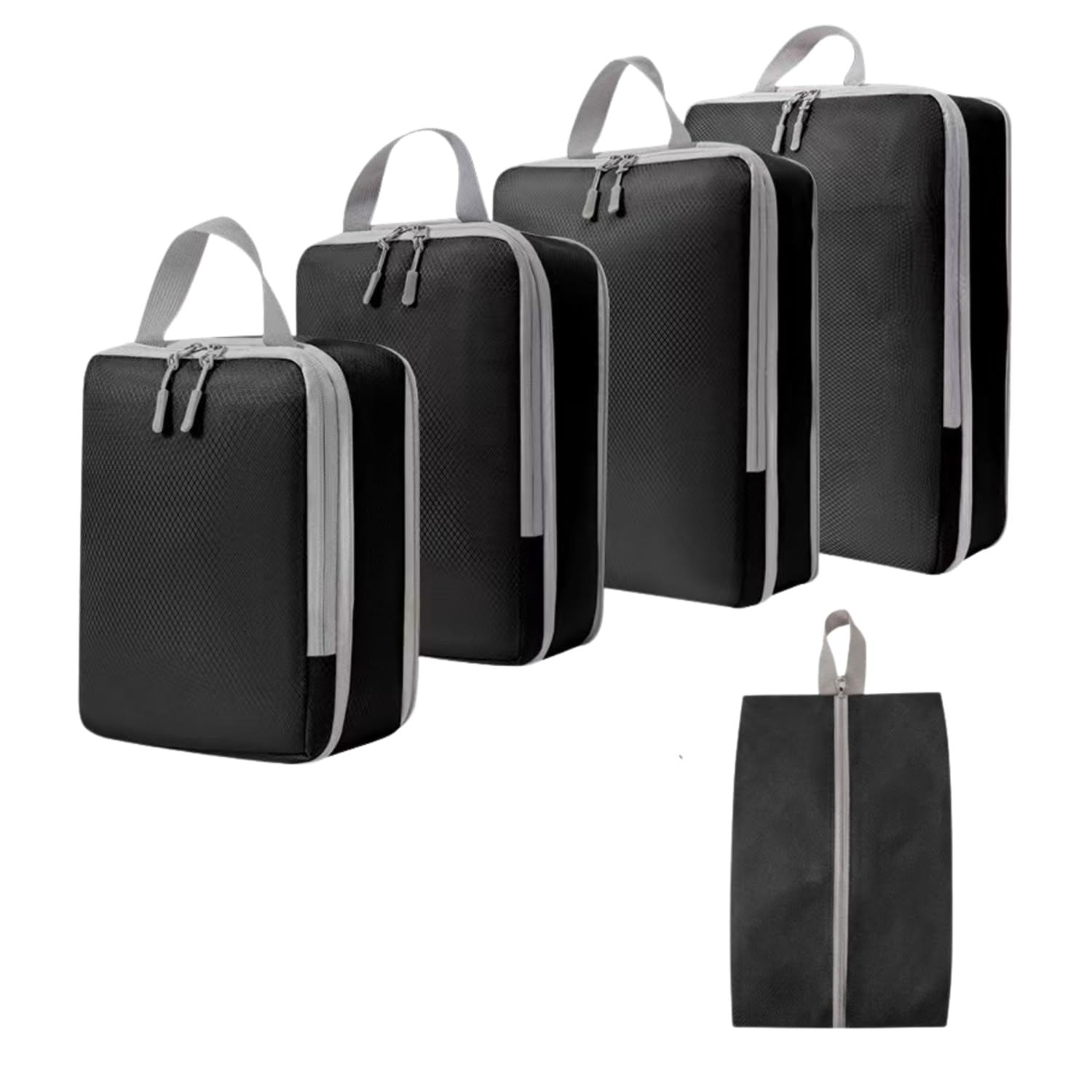 Gritty 5 Piece Compression Packing Cubes for Travel Expandable Suitcase Organizer Set with Shoe Bag Lightweight Nylon Travel Bags for Carry-on Luggage Backpacking & Essentials(Black)-image-16