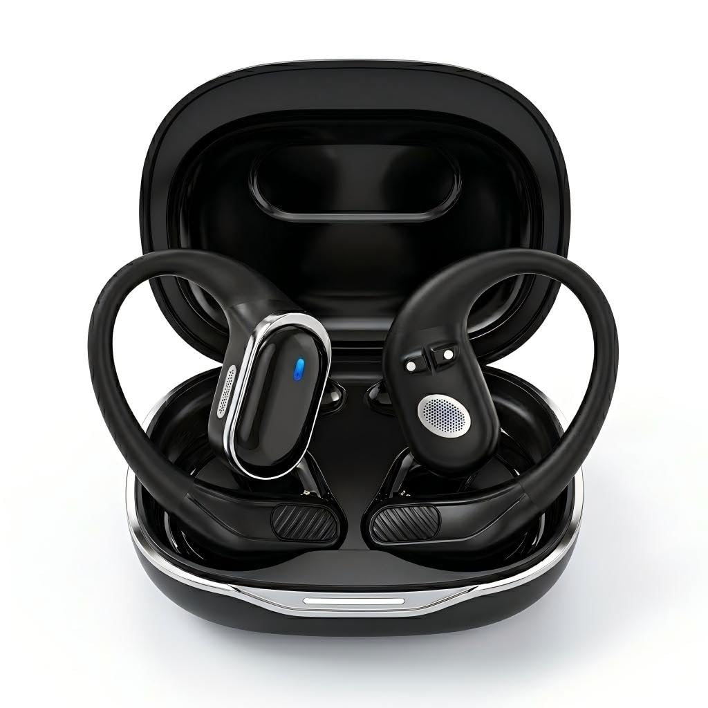 Beiyong, cuffie Bluetooth con ganci per le orecchie, ricarica rapida, impermeabilità IPX7, cancellazione del rumore, auricolari stereo Hi-Fi per corsa, palestra e viaggi, colore nero