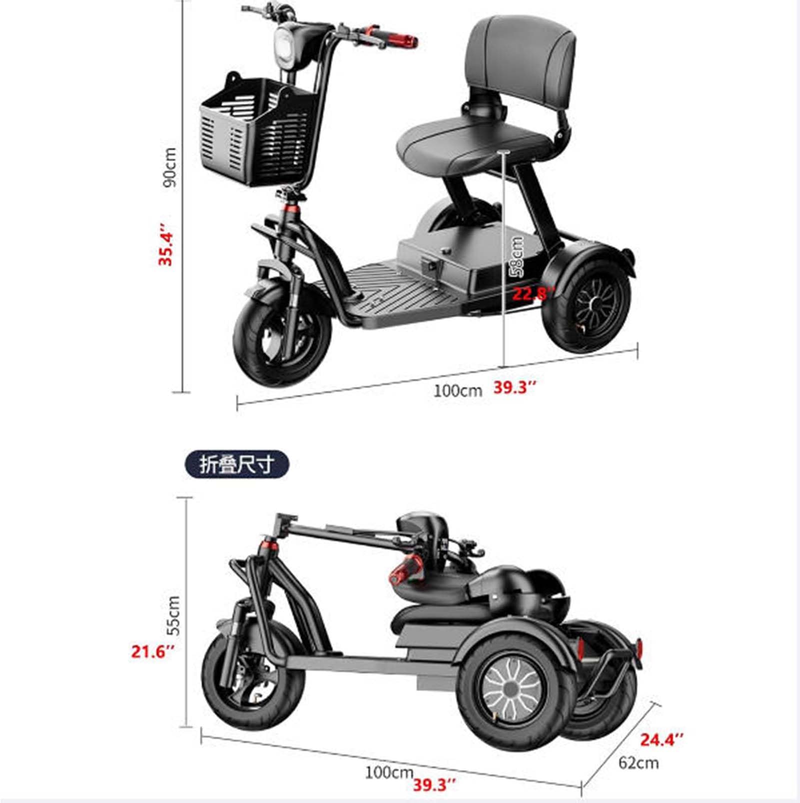 Generico Scooter per Mobilità a 3 Ruote Leggero e Pieghevole per Adulti e Anziani con Sedile Ergonomico e Batteria Rimovibile con Cestino