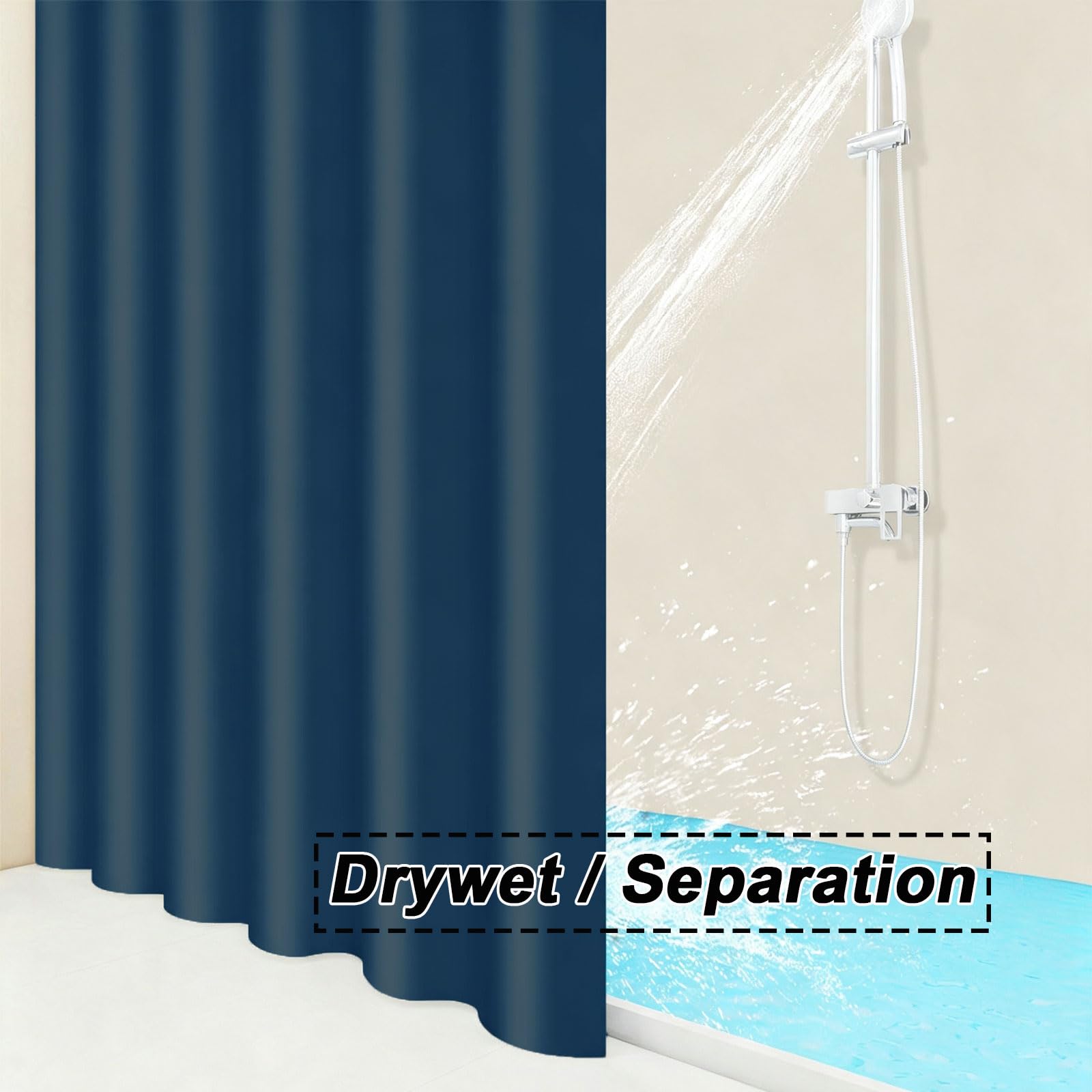 Duschvorhänge 180 x 200 cm Anti-Schimmel Wasserdicht Waschbar Badewanne Vorhang mit Haken Beschwerter Saum für Badezimmer, Badewanne, Dunkelblau