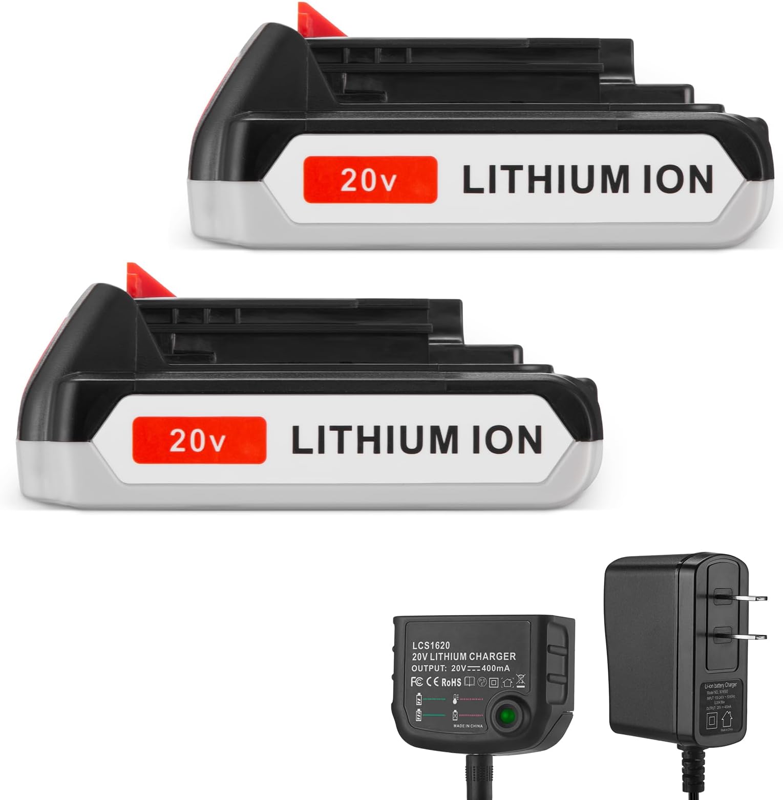 Powerextra2 Pack LBXR20 Battery 3.0Ah Replace for Black and Decker 20V MAX + 20V Charger for Black Decker 20V MAX 20V