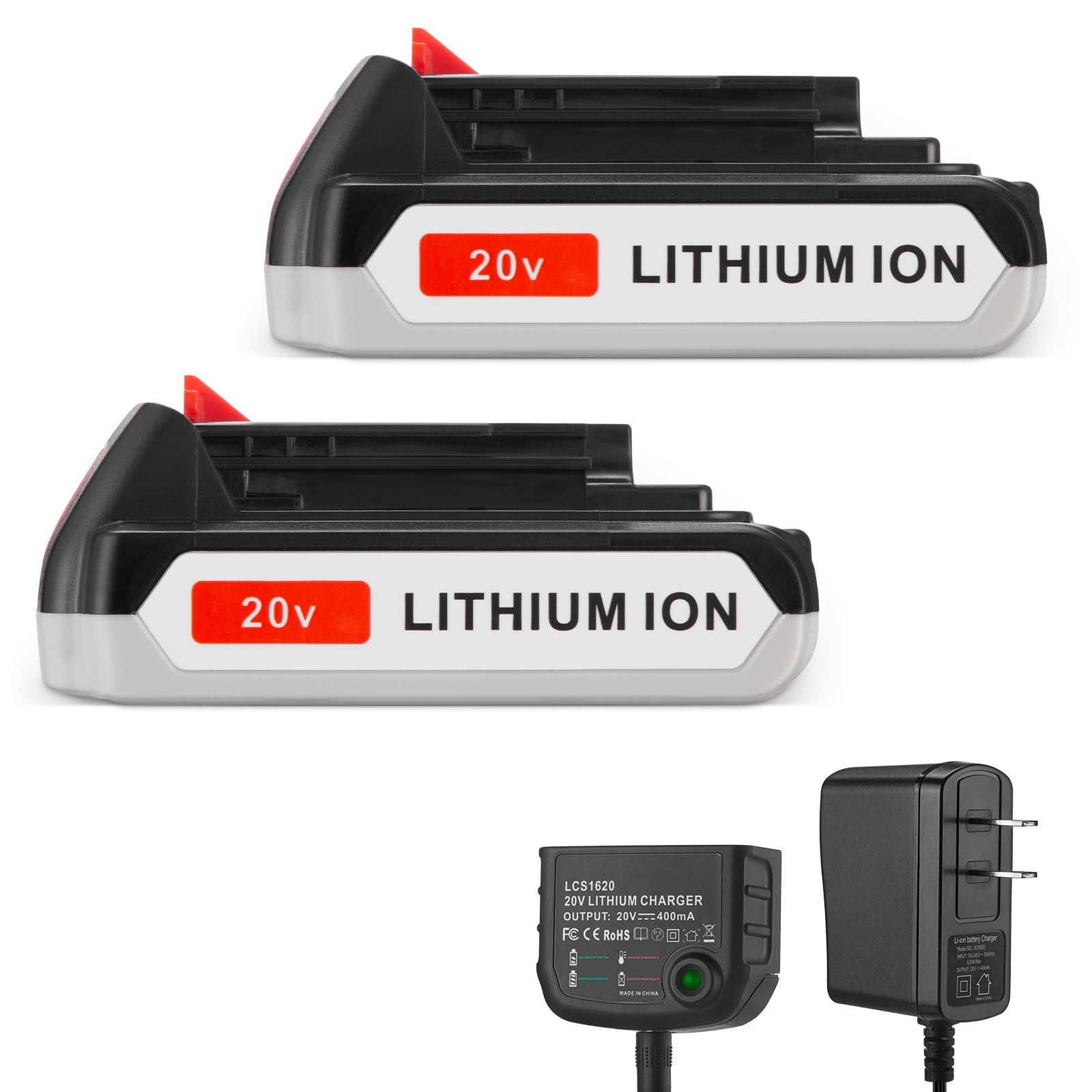Powerextra2 Pack LBXR20 Battery 3.0Ah Replace for Black and Decker 20V MAX + 20V Charger for Black Decker 20V MAX 20V