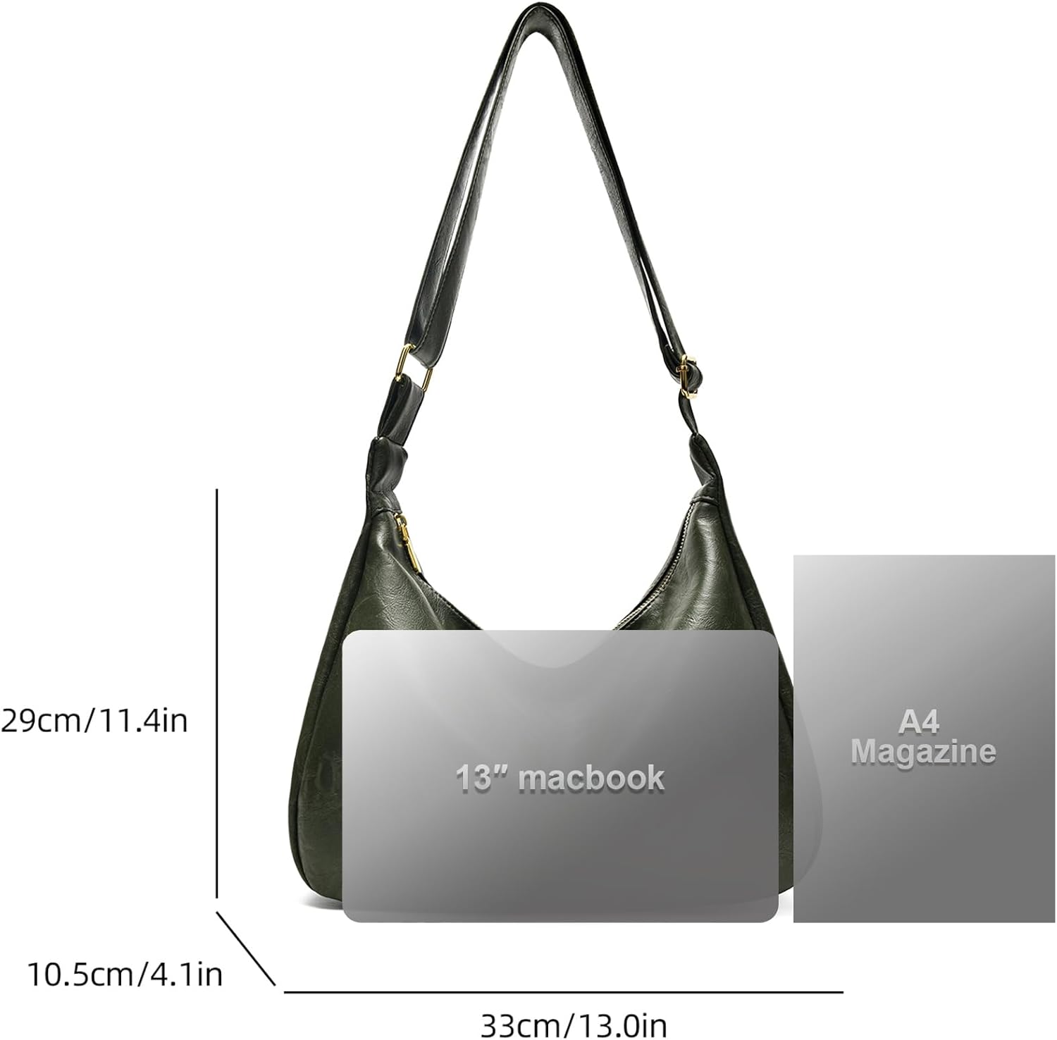 Hobo Bags for Women Leather,Foldable Slouchy Shoulder Purse Crossbody Handbag,Soft Vegan Brown Tote Casual Everyday Handbags - Image 4