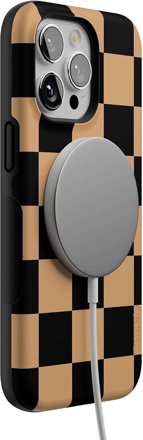 Casely iPhone 15 Pro Max Case | Fit Check | Black & Brown Checkerboard | Bold Protective Design | MagSafe Compatible Design