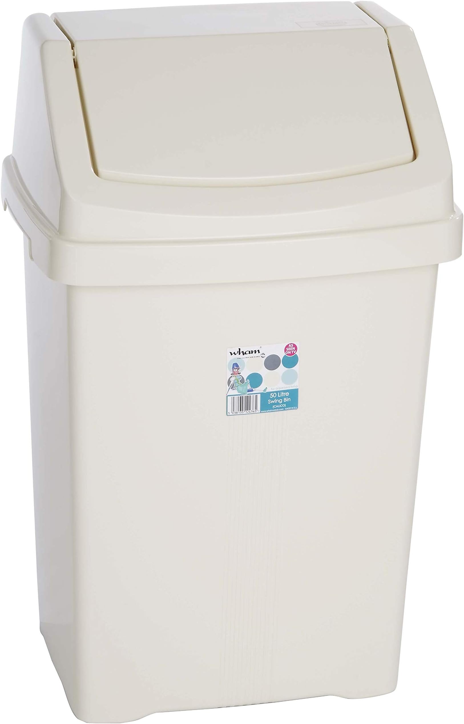 50L Plastic Swing Bin Kitchen Office Waste Rubbish Dustbin - CREAM
