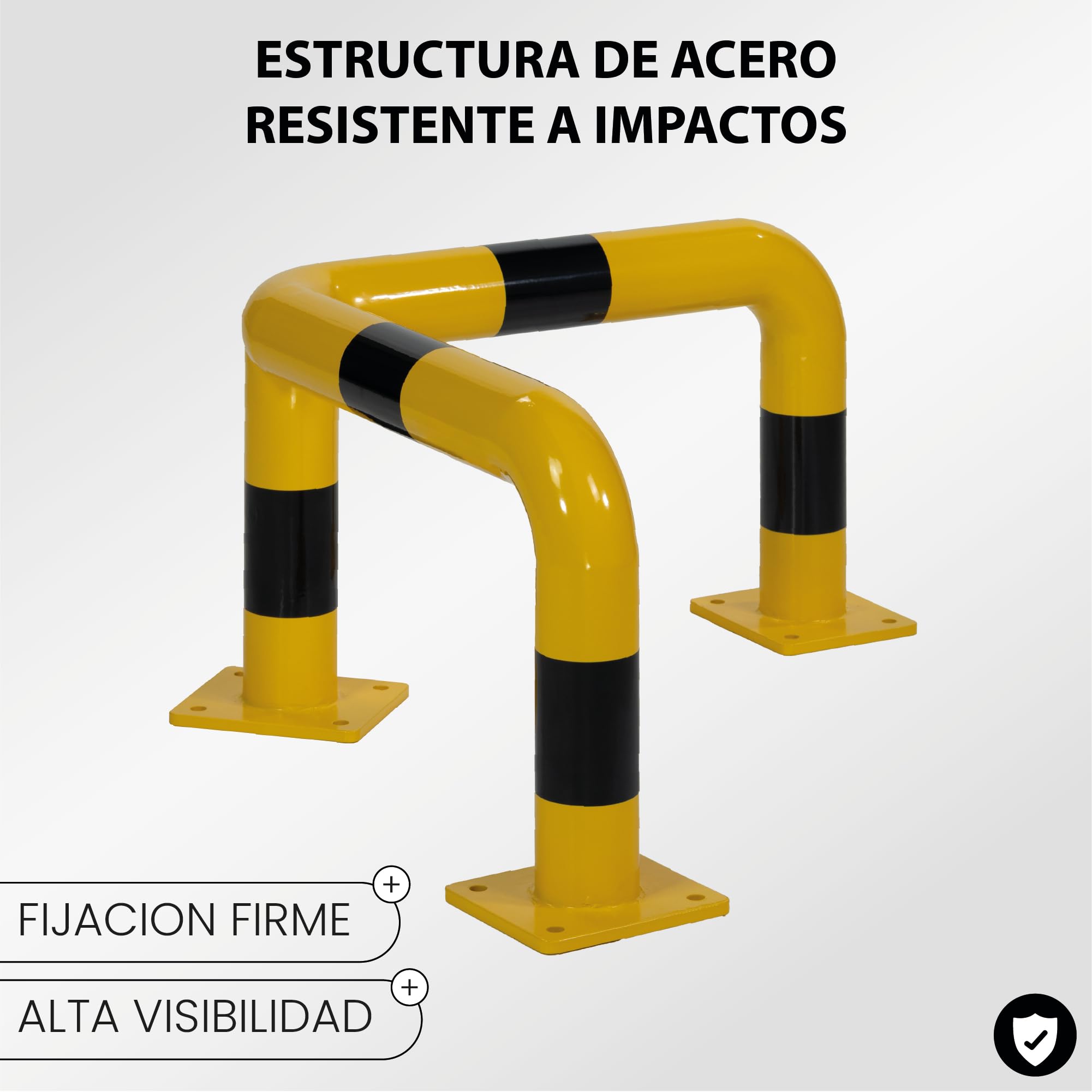 Barrera de Protección Esquinera de Acero Ø75 mm – Protección Industrial - Defensa para Esquinas, Columnas y Maquinaria en Almacenes, Garajes y Parkings – Fijación al Suelo Resistente (Altura 350mm)