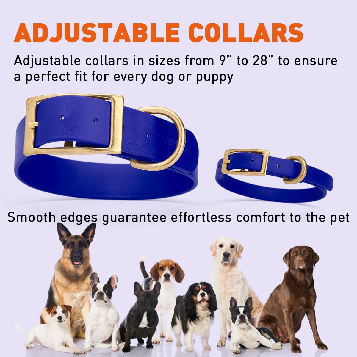 Viper Biothane Heavy Duty Waterproof Dog Collar Strong Coated Nylon Webbing w/Solid Brass Hardware Odor-Proof Easy to Clean High Performance Fits Small Medium or Large Dogs, Blueberry Royal