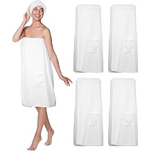 Kinlop 4 Set M Spa Towel Wrap for Women Waffle Robe with Cap White