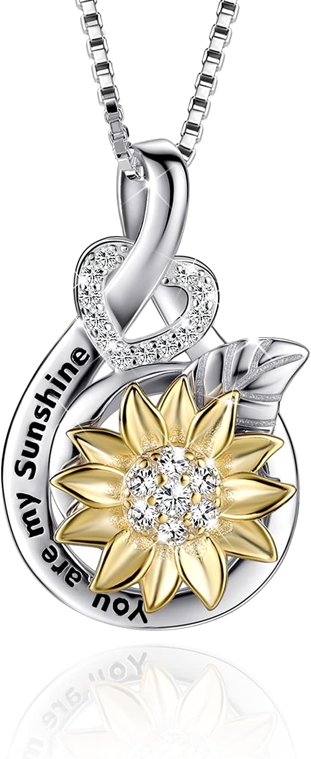 VANLAMS Sunflower Necklace for Women, Love Heart Pendant Necklace You Are My Sunshine Jewelry, Mothers Day Gifts Necklaces Gifts for Mom Wife Girlfriends Daughter