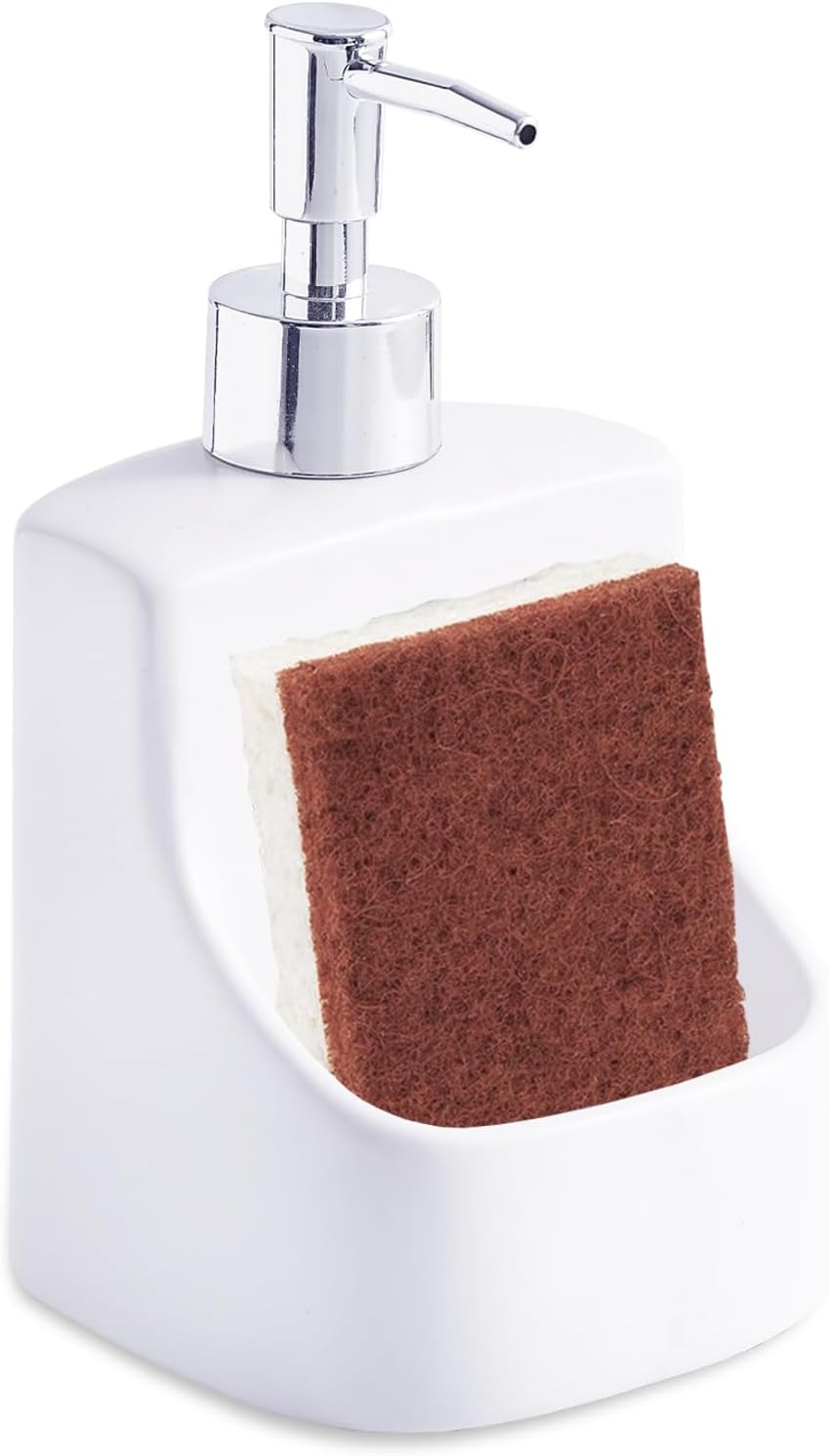 10oz Ceramic Dish Soap Dispenser with Sponge Holder for
