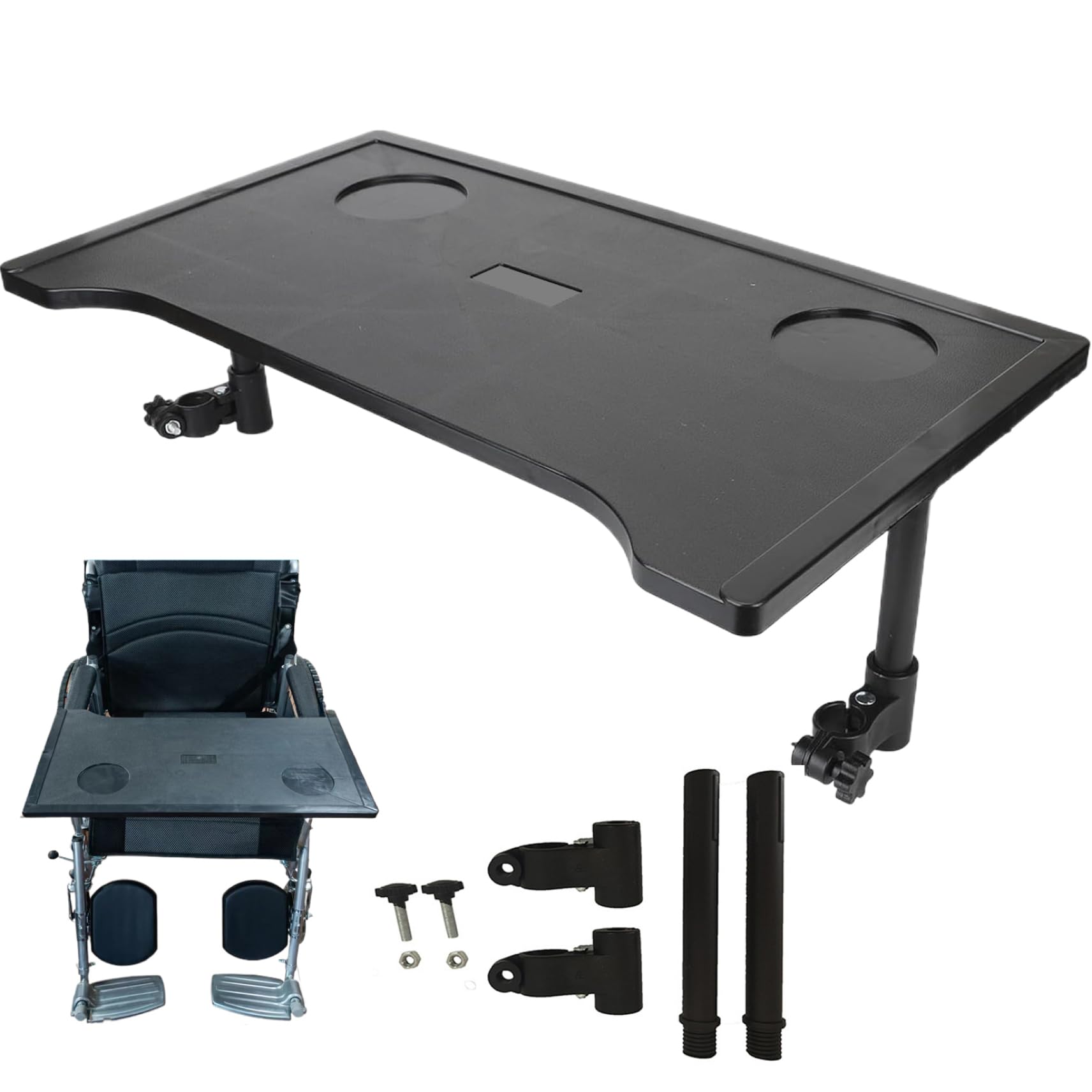 Tavolino per Sedia a rotelle con portabicchieri, Vassoio Rimovibile per Mangiare, Leggere e riposare - Accessorio Portatile per scrivania in Sedia a rotelle