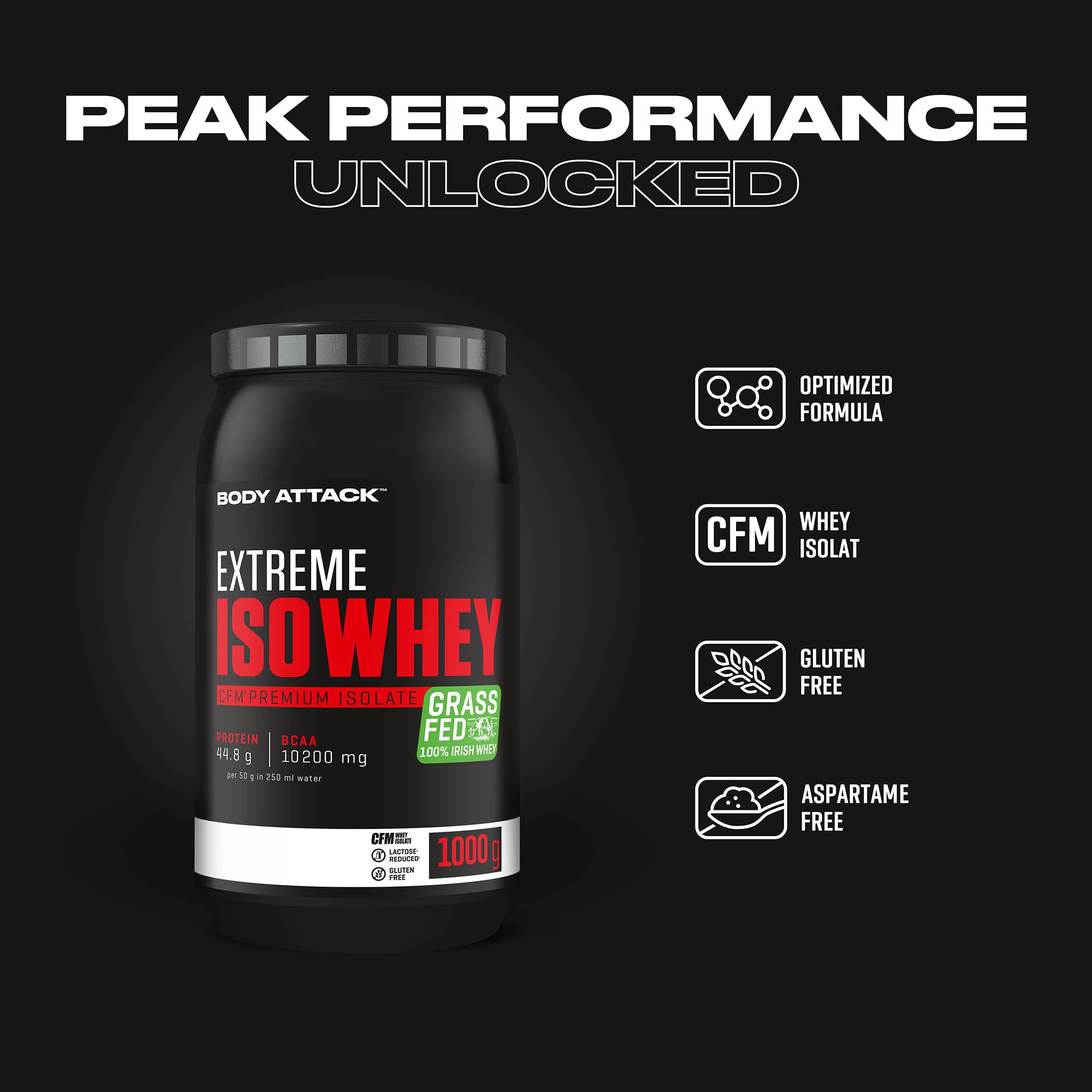Body Attack Whey Protein w proszku Strawberry, 1 kg białka w proszku, łatwo rozpuszczalny i szybko przyswajalny izolat serwatkowy – ze 100% irlandzkiego mleka wierzbowego