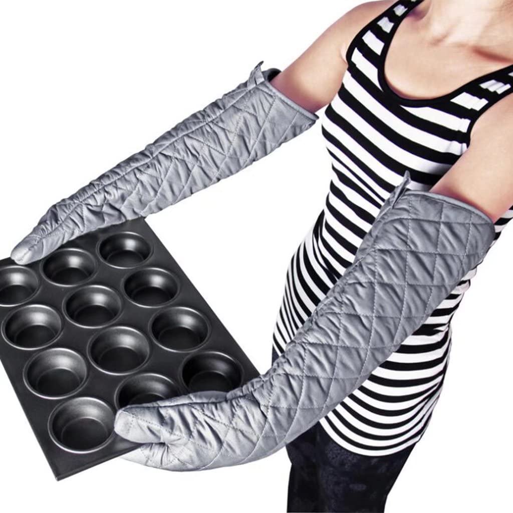 Genérico Guantes para Barbacoa Resistentes al Calor, Guantes de algodón engrosados ​​y extendidos, Herramientas de Cocina a Alta Temperatura Guantes para Horno, 1 par (Color: Plata, tamaño: 61 cm)