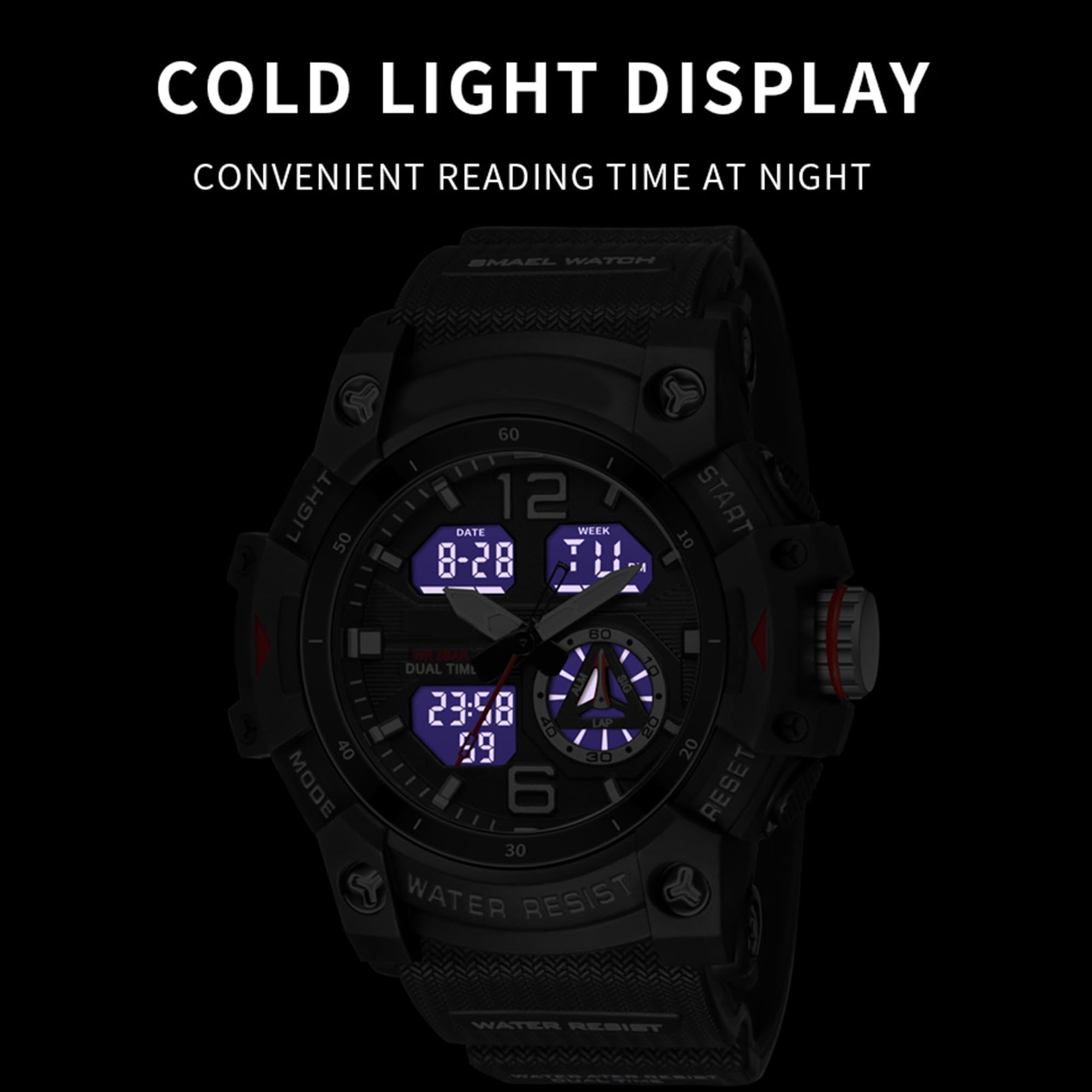 findtime Montres militaires pour homme - Montre numérique et analogique - Étanche - Montre sportive - LED - Calendrier - Réveil - Chronomètre avec bracelet - Montre tactique - Pour homme - Extérieur