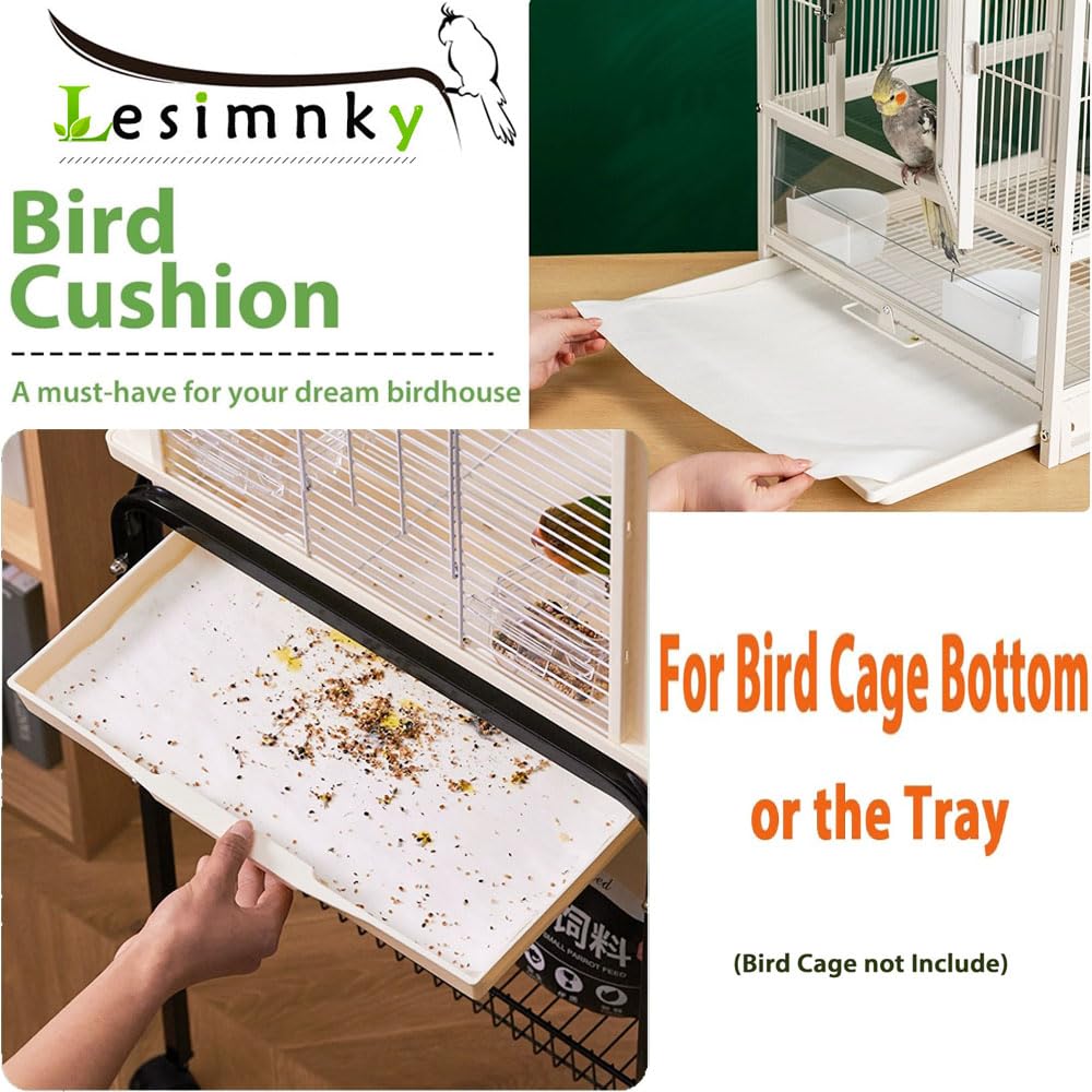 Lesimnky 120 Pieces Bird Cage Liners-11'' X 17''Disposable Non-Woven Bird Cage Paper Liners Precut Absorbent Fecal Tray Cages Cushion Pad Mat Cuttable Pet Animal Cages Cushion for Parrot (White) - Image 4