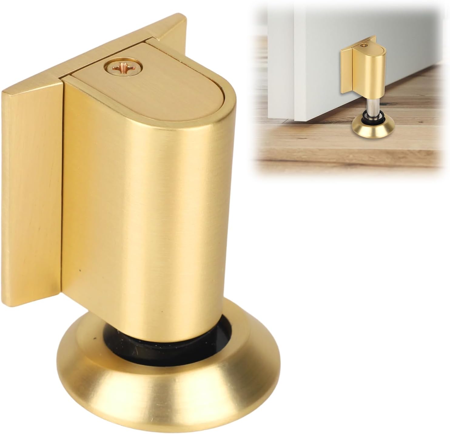 Magnetic Door Wedge Stopper, Heavy Duty No Drill Invisible Door Catch Holder with Screws & Adhesive Floor Mounted Wall & Doors Protector for Home Office (Gold Brushed Color)