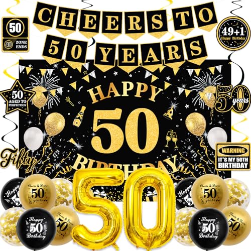 Décorations d'anniversaire 50e noir et or : kit complet anti-stress pour embellir votre salle