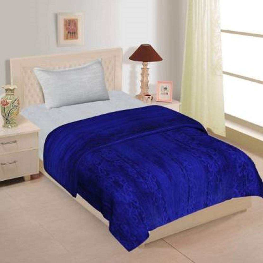 CHANGERS Embossed Blankets,Quilt,duvets,dohar Solid Colour Ultra Soft Floral Double Bed Heavy Mink Winter Blanket (Blue)-image-48