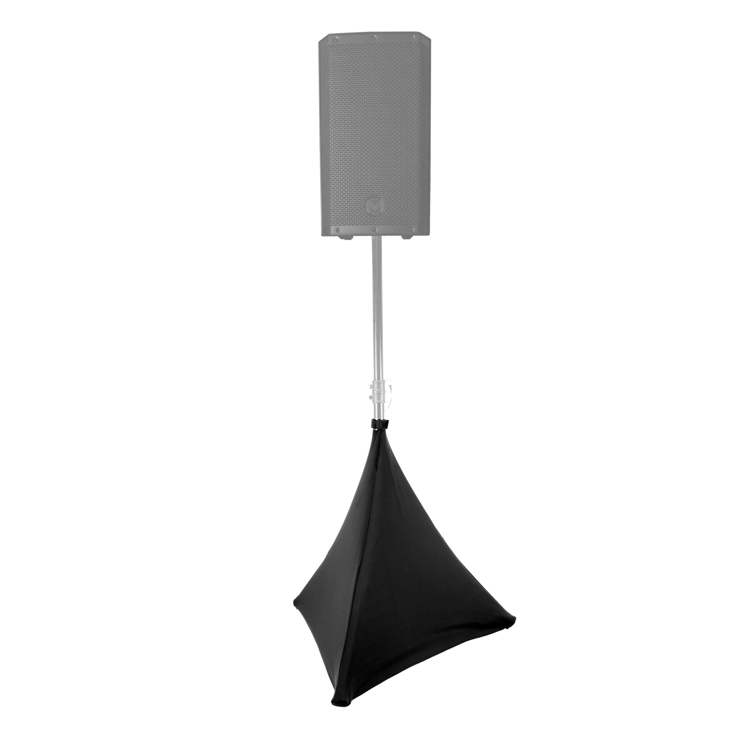 BoomToneDJ LYC-ST70-BK Housse en Lycra Noir Extensible pour Base Pieds d'Enceinte. Housse Triangulaire pour Pieds de Haut-Parleurs. Double Face 70cm de Haut. Ignifugé 190 gr/m². DJ Mobile.